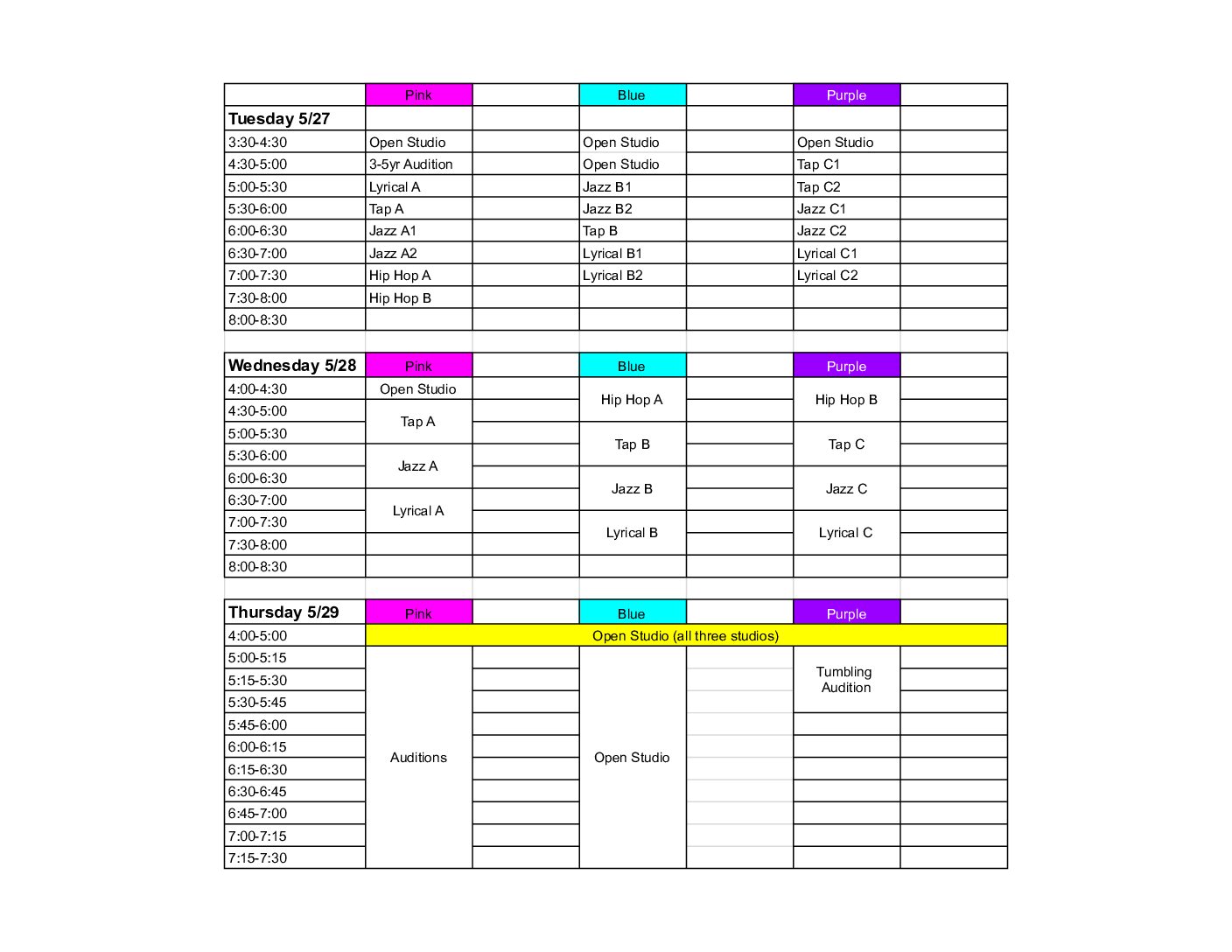 TDC – Audition schedule- to print (3)
